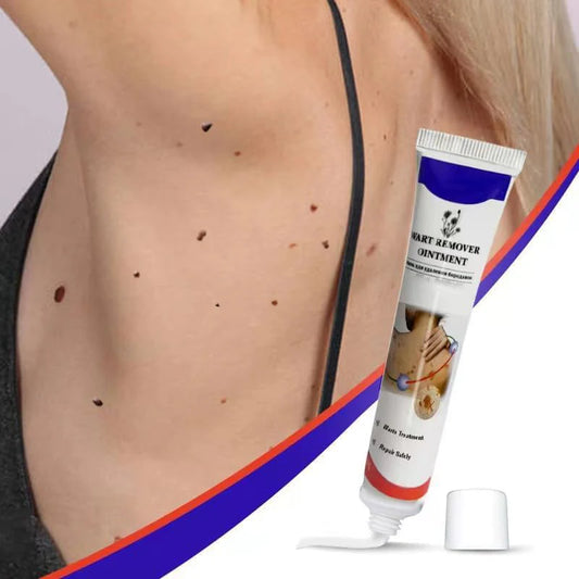 Ezi Gadgets Fast Action Wart Remover Ointment Cream showing the tube and application process for wart removal.